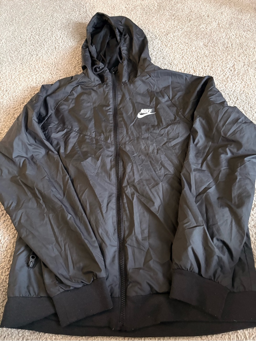 Nike Black Hooded Windbreaker with White Logo
